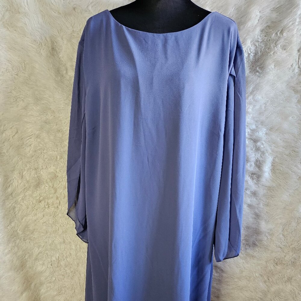 Grace Karin Blue Chiffon Evening Midi Dress 3/4 Sleeve Size: 4XL